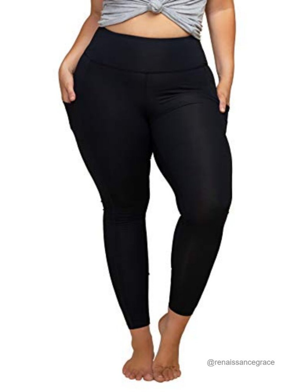 Plus Size High Waist 7/8 Length Compression Workout Leggings with Pocket 27"